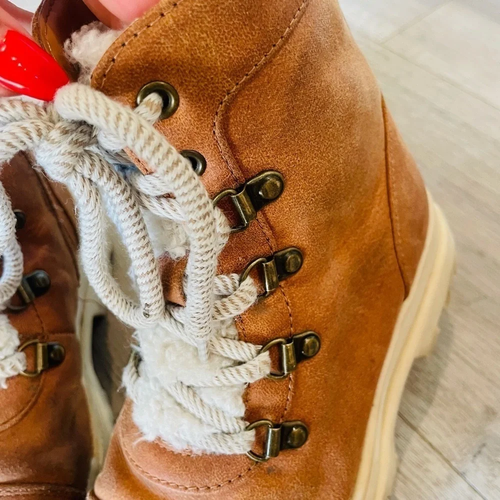 Art Class Girl’s Willa Zipper Lace-Up Combat Shearling Brown Faux Suede Boots 13